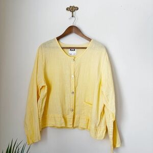 FLAX Sunny Yellow Linen Button Front Shirt Large Lagenlook